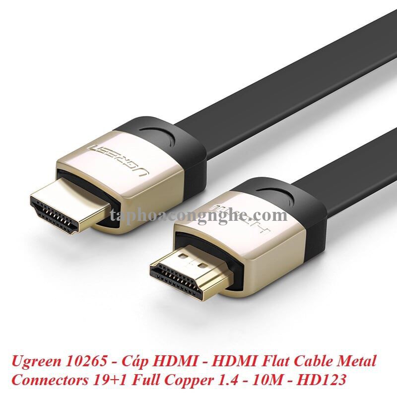 Ugreen 10265 10M màu Đen Cáp tín hiệu HDMI chuẩn 2.0 cáp dẹt đầu bọc hợp kim HD123 30010265